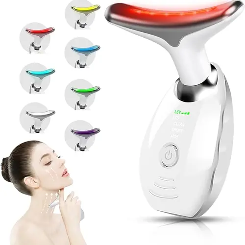 2025 Modern Rechargeable Facial Care Tools - Cordless, Battery-Powered At-Home Facial Device with 7-Color LED Light, Thermal Function, ABS Material, Face/Neck Massager for Women, Lifting, Firming, Radiant Skin Boost (White, Batteries Built-In)