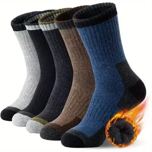 5 Pairs Men's & Women's Hiking Warm Winter Round Neck Socks Thick Padding Moisture Wicking Knit Fabric Sports Stockings