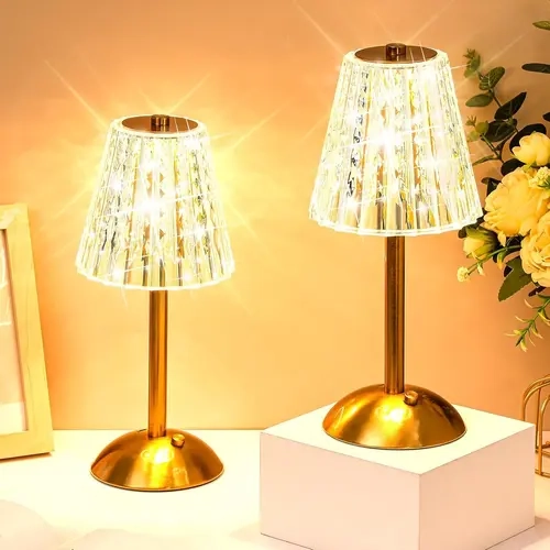 2-Pack Classic Gold Metal Acrylic LED Desk Lamps - Compact Portable Cordless, Touch Control, Rechargeable, 3-Color Dimmable, Adjustable, Bulb Included with Switch, Bases & Shades, Candle Lights for Bedroom, Dining Areas (Home Improvement Indoor Lighting)