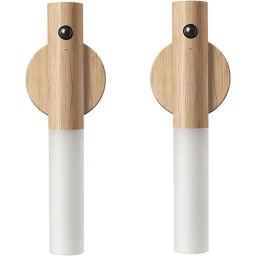 Wooden Motion Sensor Night Lights, Magnet Body Hallway Lamp, Rechargeable LED Wall Sconces, Portable for Stairway Bedroom, Battery Powered (White Ash Wood 2PC),sohochic