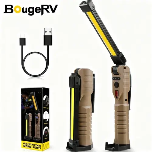 BougeRV Rechargeable Flashlights, LED Work Lights with Magnetic Base & Hanging Hook, 180°Rotate, 5 Modes, Work Light Mechanic Flashlight