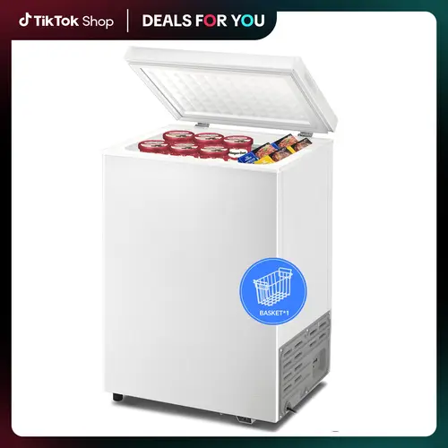 Kismile 2.8 Cu.ft Compact Chest Freezer - 0.6 kWh Per Day, 40dB Quiet Run, Basement/Garage-Friendly, Corner-Embedded, Sealed Lid, 2 Removable Baskets, -7.6℉ to 6.8℉ Adjustable Temp, Energy-Saving, Defrost Shovel, White, 20.57x17.52x31.89 Inches