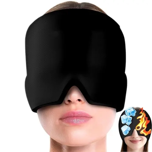 Soothefy Migraine Headache Relief Cap with Slide-Up Eye Mask, 360° Cooling & Compression Ice Head Wrap for Tension, Puffy Eyes & Stress Relief, Hot/Cold Therapy Hat for Home Breaks, Office & Sleep