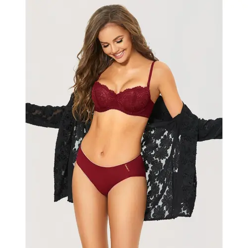 DOBREVA Sexy Lace Push Up Underwire Unlined Sheer Balconette Bra