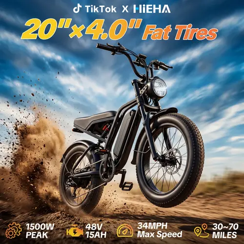 【HiEHA】Electric EBike for Adult 1500W Peak Power | 34MPH Max Speed | 30-70 Miles Range | Full Suspension | 20"×4.0" Fat Tires | Removable 48V 15AH Battery | UL 2849 Certified | Snow, Mountains, Off-Road All-Terrain Fat Tires Ebike, fathersdaygift