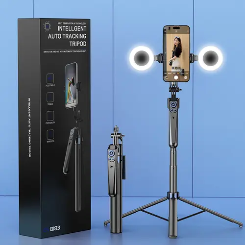 INFOJIFA AI Auto Tracker Alloy Tripod Stabilizer - Compact, 4-Adjustable-Leg Foldable Mobile Combo, Bluetooth Smartphone Camera Accessory, Selfie Stick with Remote 1-Button, 360° Stand, Face-Lock Tracking for iOS & Android Video Recording