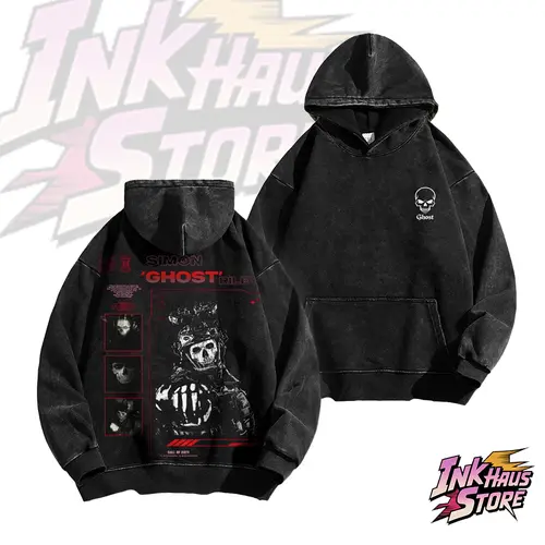 Superstyle Acid wash hoodie Simon "Ghost" Riley Skull Mask Warrior COD: Modern Warfare II Edition Long Sleeve Cotton Unisex Vintage Gym fit man retro fashion