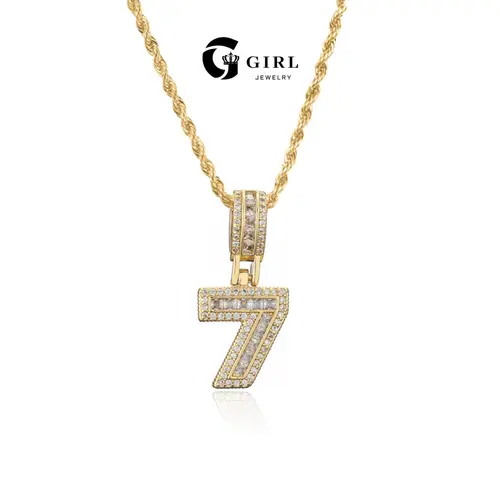 GGIRL Number Pendant Brass 18K Gold Plated 0~9 Cubic Zirconia lucky Number Necklace for Men and Women - Number 0-9 Pendant 23.6 inch Chain Gift for Holiday Haul Christmas Birthdays Anniversaries