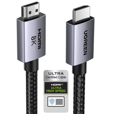 UGREEN 8K HDMI 2.1 Cable 48Gbps 6.6FT, Certified Ultra High Speed HDMI Cord Aluminum, 4K@240Hz 120Hz 10K 8K@60Hz, HDCP 2.2&2.3, eARC HDR 10 Dolby Compatible with PS5/Blu-ray/Roku TV/Switch 2/Mac mini