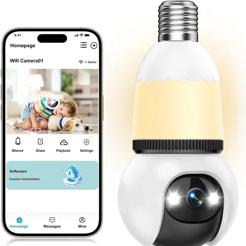 Hawkray Cordless Socket Bulb Mount Camera Digital - 5G & 2.4GHz Wi-Fi, HD Video, Motion Sensor Detection & Tracking, Real-Time Alerts, 2-Way Audio, QR Code Installation, App Control, Indoor Use, Safe Home Remote Monitoring Security Cameras & Systems