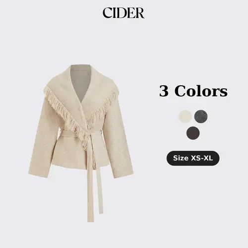Cider Fringed Wool-blend Knit Wrap Cardigan With Belt