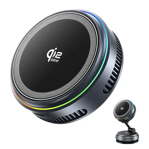 Qi2.2 MagSafe Car Phone Stand Holder Wireless Charger - 25W Fast Charging, Silent Instant Cooling Fan, LED Light, Plastic Body, Cool Gadgets,  Compatible with iPhone 18/17/16/15/14/13/12 Series, Galaxy S25, Pixel 10, Magnetic Devices