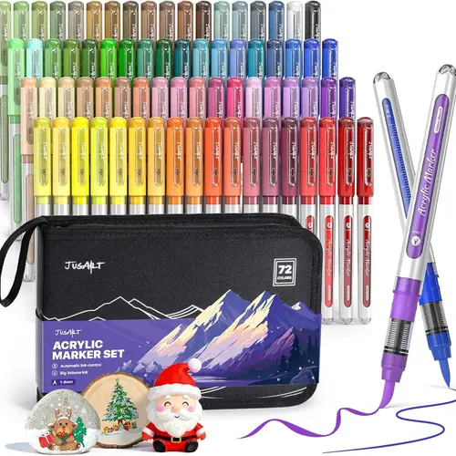 Acrylic Paint Markers Set (72/30/18 Colors, Painting Bag, Gift Box) - Waterproof Flexible-Tip, 1-8mm Lines, Multicolor Pens, Water Brush, Highlighter, Detail Brush - Premium Office Stationery Art Supplies for Kids, Easter Crafting Fun