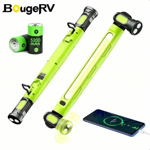 BougeRV Under Hood Work Light Bar, 3000LM LED Magnetic Light Bar with Hooks, 5200mAh Cordless Rechargeable Hood Light, Single Pack, Ideal for Mechanic, Car Repair & Garage Use, Usb & Mobile Lights