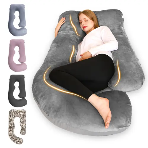CHILLING HOME J-Shaped High Density Prenatal Body Maternity Pillow - 58x28 in Cooling Curve Design, Bump-Friendly Back/Leg/Hip Support, Leopard Print Zipper Cover, Maternity Supplies Mom Gift