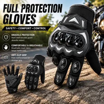 Unisex Touchscreen Armored Motorcycle Gloves - Motobike Riders Gear for Mountain Bike, ATV Cycling, 3mm Palm Pad, 3D-Dimensional Mesh Fabric, Knuckle Armor, Non-Skid, Breathable, Reinforced Stitching