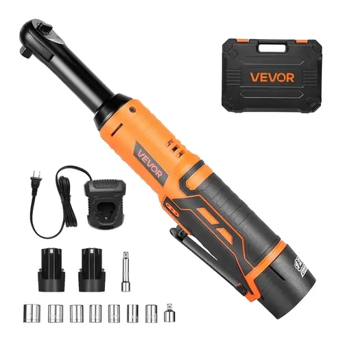 VEVOR Cordless Ratchet Wrench Power Tool Set, 3/8 in Drive 1 Set (Father's Day Gift) with 240 RPM, 33-40 ft-lb Torque, 2000mAh Rechargeable Cells, LED Lights, Charger, Sockets, Adapter, Extension Bar for Auto Repair, Portable Power Tool