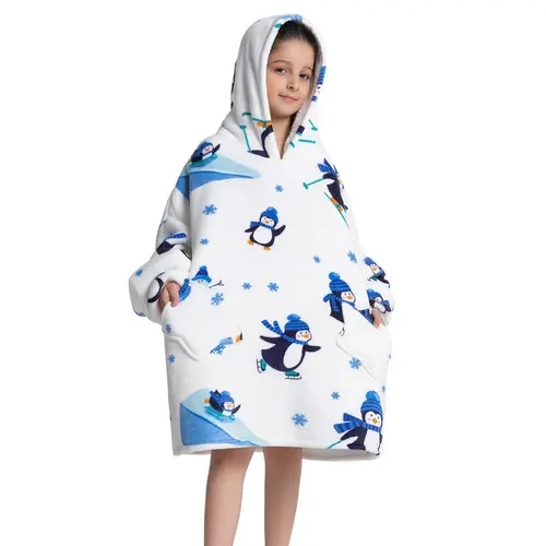 Kids Oversized Wearable Blanket Hoodie with Pocket, Cozy Warm One Size Plush Blanket for Boys Girls, Soft Comfortable Throw Blanket Ideal for Ages 5-13, Halloween Christmas Gift