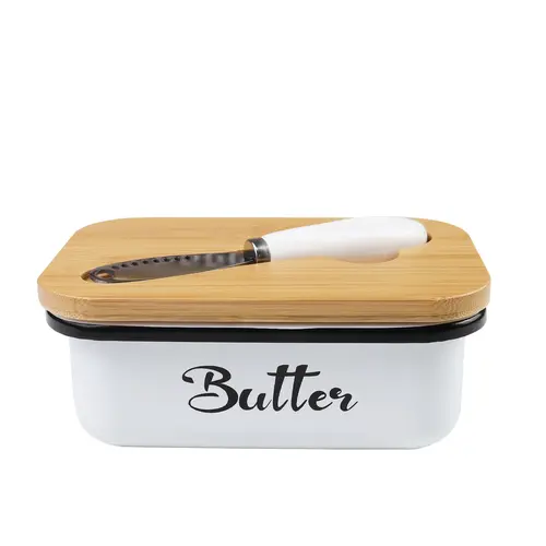 Luxury Large Iron Lidded Butter Dish - Durable and Elegant Ceramic Utensils Container, Easy-Clean Design, Leakproof Silicone Lid, Included Knife for Convenient Slicing, Stainless Steel Freshness Preserver, Perfect Gift for Kitchen Lovers