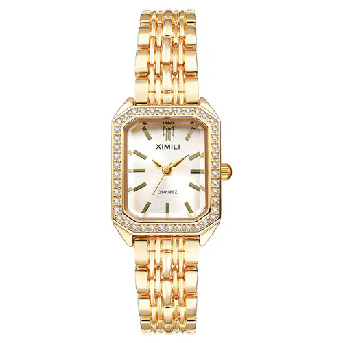 OIDEA Women's Lightweight Square Quartz Watch - Gold Analog, Elegant Vintage, Rhinestone Diamond-Accented Small Stainless Steel Bracelet Wristwatch, Girly Accessory, Top Mothers Day Gift Ideas (Mom Gift, Watches for Women, Things to Get for Mothers Day) s