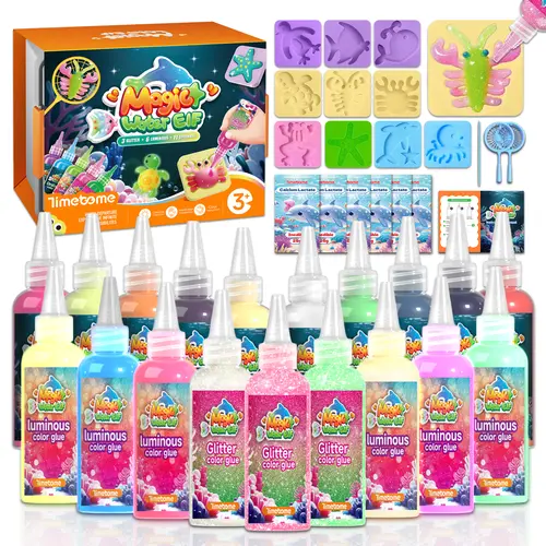 TIMETOME Unisex Magic Water Elf Creative Kit - Eco-Safe 10 Sparkling Gels, Luminous Sea Creatures, Quick Clean Net, 3+ Years Toddler Learning Toy for DIY Activities, Color Recognition, Fine Motor Skills, Glow-Up Creations, Birthday Gifts