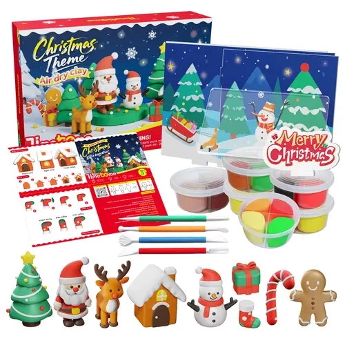 TIMETOME Christmas Ultra-Light Air-Dry Pottery Clay Kit - Colorful Kits for Boys, Girls, Beginners, Non-Toxic Soft Clay Set with DIY Tools, Tutorials, Screen-Free Birthday Holiday Gifts