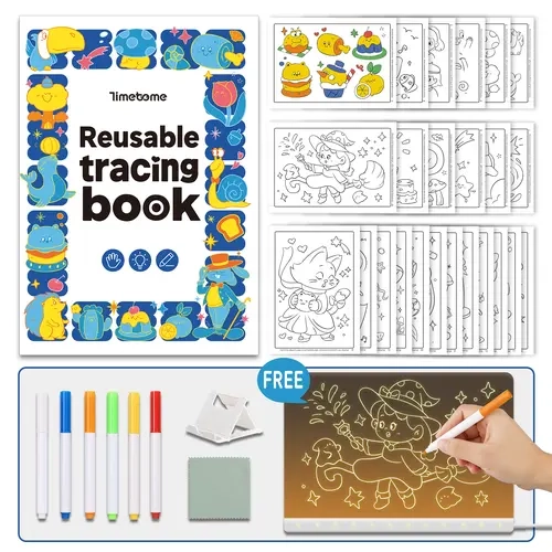 TIMETOME Lighted Silicone Glow-in-the-Dark LED Doodle Note Board - Acrylic Dry Erase Board with Colors, Built-in Stand, Quick Clean, More Reuse for Kids' Creative Play, Birthdays Christmas Gifts