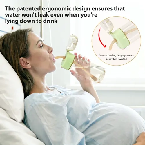 PPSU Pregnancy & Postpartum Water Bottle 17oz, Heat-Resistant 180°C, Patented Leak-Proof for Lying Down, Silicone Suction Port, Nausea Relief Hydration, New Mom Hospital Bag Essential, Great for Bedridden Patients or Outdoor Travel