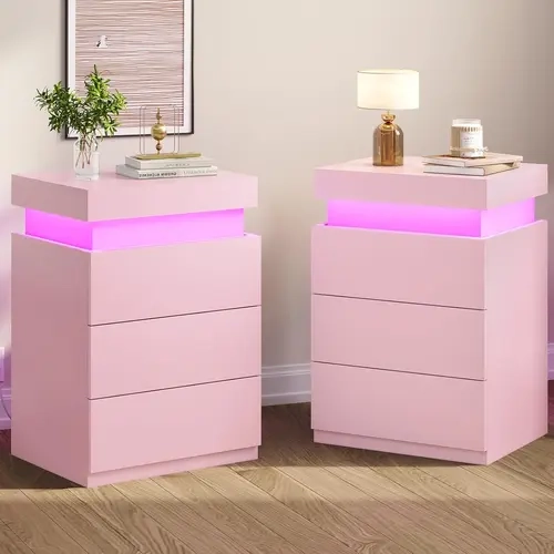 Sikaic Black Modern Nightstand Set of 2 - 1 Pack Option, 15.8"d x 17.7"w x 26.8"h, Charging Station with USB Ports & Outlets, 3 Drawers, Sliding Top, Hidden Storage, Assembly Required, Indoor Bedroom Furniture Table