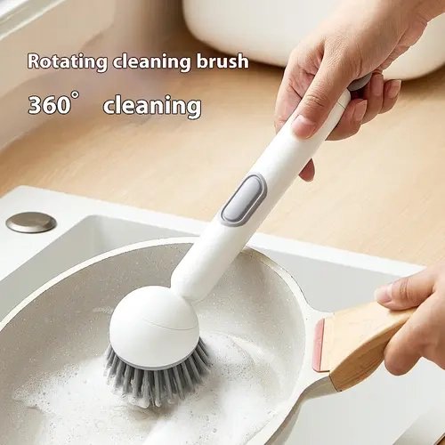 6-in-1 Dish Brush with Detergent Dispenser 360° Rotating Scrub Adjustable Angles for Pots Pans Dishes & Utensils Wall Mount Kitchen Sink Stove Cleaning Ergonomic Handle Anti-Slip Grip PET Material