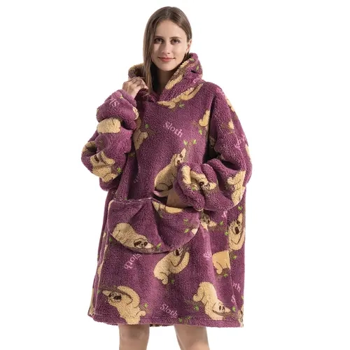 Msrlassn Plus Size Cute Cartoon Pattern Hooded Blanket for Women Men Kids 1Pcs Oversized Wearable Hooded Nightwear Loungewear Sweatshirt Pullover Warm Cozy Large Pocket Pajamas, Halloween & Christmas Gift, Machine Washable