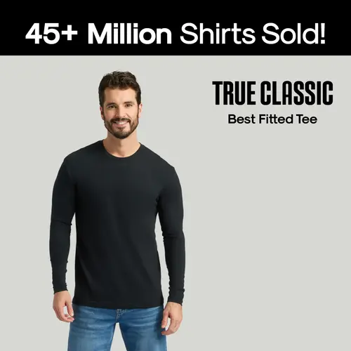 True Classic Men's Long Sleeve Round Neck Fitted Tee Top - Soft Cotton-Polyester Fabric, Stretch Fit, Tailored Casual Shirt, Durable, Ideal for Layering, Loungewear