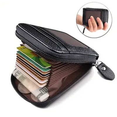 PU Leather Card Holder Wallet, Unisex Business Fashion RFID Blocking Zipper Pouch with an ID Window and Multiple Slots, Business Fashion Wallet, Durable Wallet