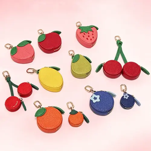 Cherry-Shaped Mini Coin Purse Keychain, Cute Zipper Pouch and Bag Charm for Coins, Earbuds and Small Items, Christmas Gift for Travel and Everyday Use