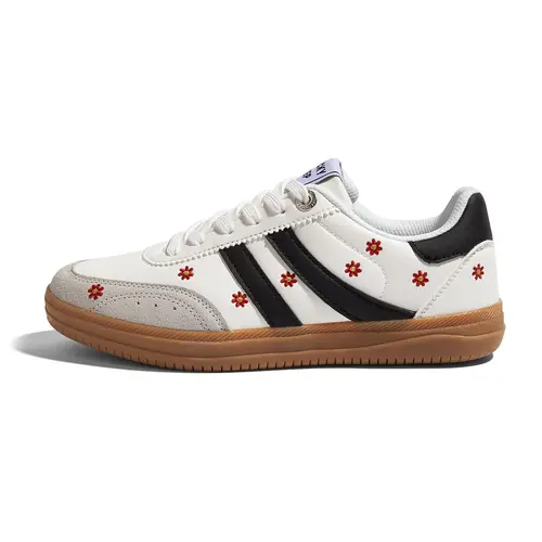 LUCKY STEP Women's Stylish Low Top Sneakers - Chic Thick Sole, Anti-Slip Gum Sole, Round Toe, Floral Embroidery, Lace-Up, Chunky Streetwear Casual Trainers for Walking, Training