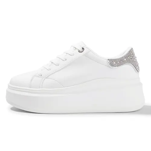 LUCKY STEP Women's PU Leather Platform Flat Sneakers - Classic Below-the-Ankle Closed-Toe Chunky Heel Casual Footwear, Lightweight Breathable Walking Shoes for Casual Walking (Back to School)