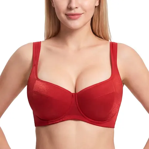 HSIA Starry Night 4mm Lightly Padded Balconette Bra Plus Size Lifting Support Underwire Glass Shimmer Fabric Bra Boost 0.5 to 1 Cup Effect U Shaped Smoothing Back Broad Cushioned Straps Sexy Demi Low Cut