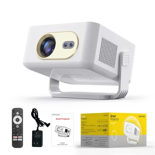 HY300GT Mini Smart Projector - 400ANSI Bright, 2K Support, Built-in TV Stick & Audio, Auto Focus, Keystone, Auto Vertical Correction, Voice Remote, WiFi, Bluetooth, 180° Rotatable Portable Projector for Home & Outdoor #tiktokshopstockup