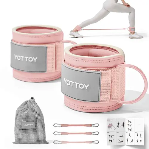 YOTTOY Women's Foam Padded Adjustable Ankle Straps with 3 Latex Resistance Bands (10-60 lbs) - Cable Machine Attachment, Workout Sets Women, Gym Stuff, Home Workout Gear, Home Gym Equipment for Leg & Glute Training