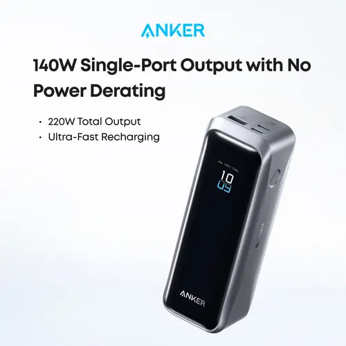 Anker Prime Chargeable USB Power Bank Charger, 10001-20000mAh Battery Power Bank, 3-Port Portable Charger with Max 220W Out, 140W Capability, 2-Way Charging, TSA-Approved, App Control for MacBook, iPhone 17/16 Series (Base Not Included)