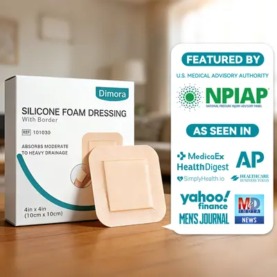 Dimora Silicone Foam Dressing with Border Adhesive 4"x4" Wound Dressing First Aid Bandage for Wound Care 10 Pack