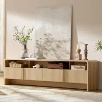 [Summerwins] AMERLIFE 70" Modern TV Stand for TVs Up to 80", Wood TV Console with Curved Profile Design & 2 Storage Cabinets, Media Console Entertainment Center for Living Room, Bedroom/Best Gift Ideas/Christmas Gifts