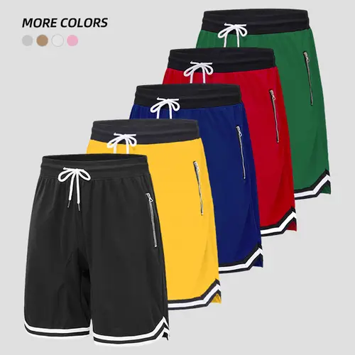 Men's Casual Athletic Gym Shorts in Breathable Polyester with Zippered Pockets for Running, Training, and Fitness, Mens Clothing
