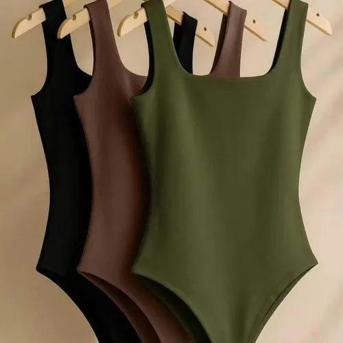 Women's New Knit Solid Color Square Neck High Waist Slim Fit Breathable Casual All-Season Bodycon Dress, Soft & Elegant Design