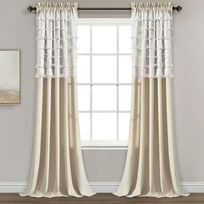 Set of 2 (84"x54") Avery Light Filtering Window Curtain Panels Beige - Lush Décor: Modern Bedroom Microfiber