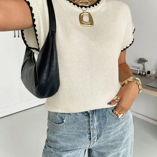 Women's Colorblock Knit Sweater, Casual Fall & Spring Fashion, Ribbed Design, Perfect for Daily Wear, Business & Leisure, Knitwear