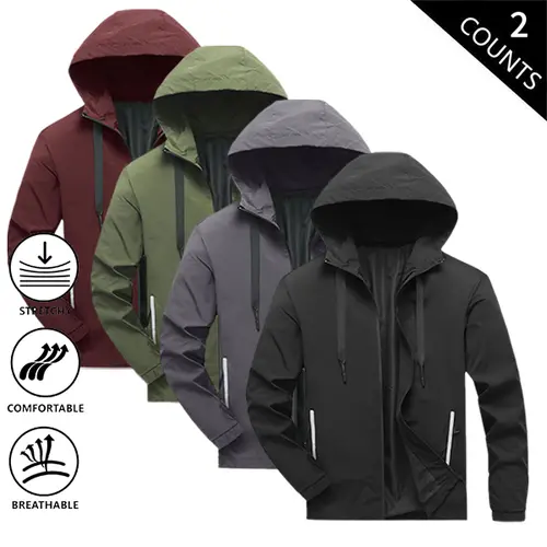 Men's Hooded Active Jacket - Male Clothing, Comfortable Leisure Spring & Autumn Layer-Ready Thin Loose-Fit Casual Outerwear for Active Men, Everyday Tops