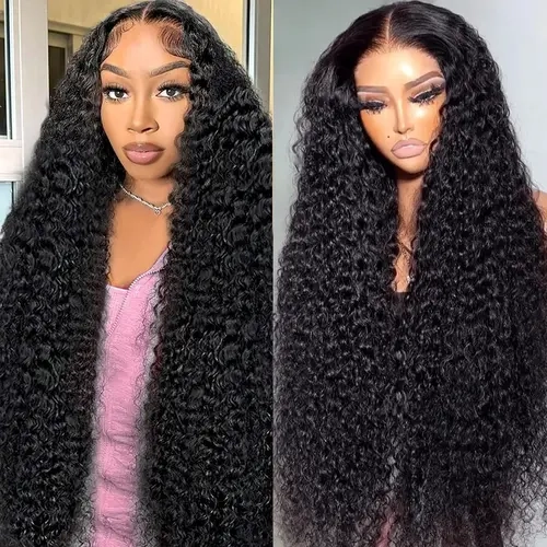 Imani 13x6 Deep Wave Lace Front Human Hair Wigs 36 Inch 180% Density HD Transparent Frontal Wigs Pre-Plucked with Baby Hair Natural Black