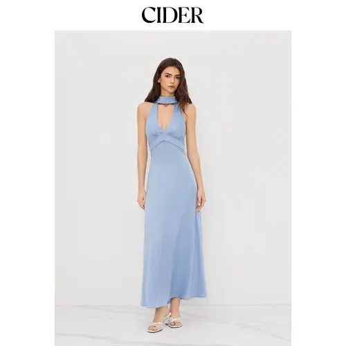 Cider V-neck Halter Neckline Maxi Dress