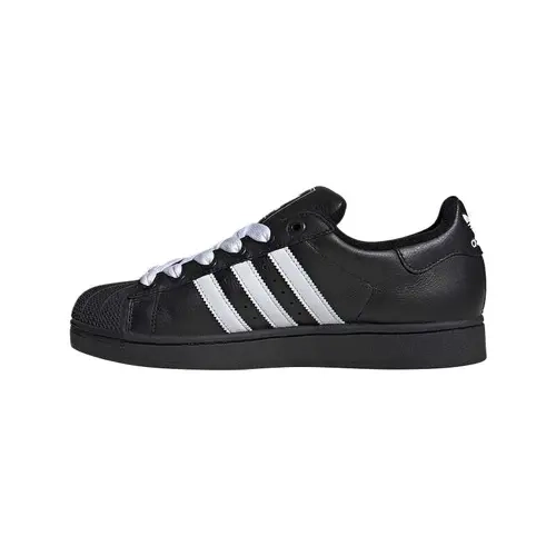 Adidas Superstar 2 Men's Leather Classics Sneaker - Black White, Iconic Solid Shell Toe, Street Style Sports Footwear for Everyday Casual City Days